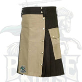 Classic Black Utility Kilt with Khaki Apron and Pockets – Premium Hybrid Scottish-Inspired Wear